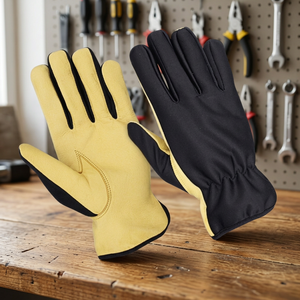 Gants d'assemblage en cuir JNA GROUP 11 oz sans silicone jaune noir entièrement lisses antidérapants résistants à l'abrasion usage général - Product Image 2