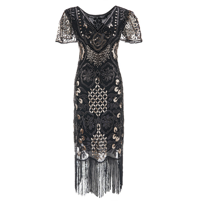 Women 1920s Dress Sequin Art Deco Flapper Dress With Sleeve Great Gatsby Evening Party Dresses