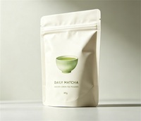 Sachet Doypack Mat Blanc Refermable avec Fermeture Éclair et Impression Personnalisée pour l'Emballage de Poudre de Thé Vert Matcha