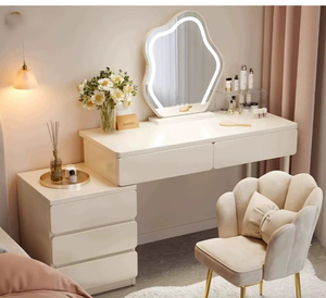 Ensemble de coiffeuse moderne blanc avec miroir LED éclairé, tabouret et <span class=keywords><strong>3</strong></span> <span class=keywords><strong>tiroirs</strong></span>, meuble de maquillage mural pour chambre et salle de bain - Product Image 5
