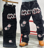 Jean ample tendance 2026 pour homme avec strass, coupe large, délavé vintage, style streetwear, pour tenues décontractées et hip-hop au quotidien