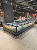 Congélateur îlot moderne noir/gris/blanc pour supermarché avec éclairage LED