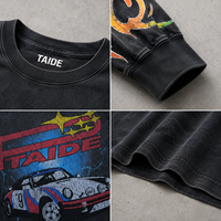 T-shirt à manches longues TaiDe sur mesure 260 GSM, délavage vintage, impression graphique par sublimation sur manches, coupe ample, usine de vêtements OEM ODM en gros