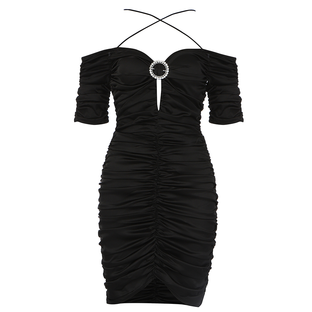 white christmas dresses Carolina Black Puff-Sleeve Maxi Dress With White Bow Detail – Club L London main image 1