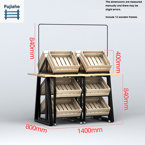 Étagère de présentation de produits à 3 niveaux Fujiahe avec 12 caisses en bois, présentoir îlot en acier pour supermarché, étagère à fruits et légumes avec porte-panneau - Product Image 3