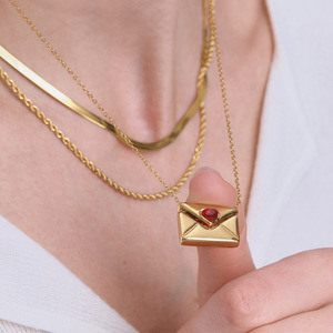Bijoux pour femmes, collection Saint-Valentin, acier inoxydable, collier avec boîte en forme de cœur rouge 18K, lettre d'amour ouvrable, accessoires - Product Image 3