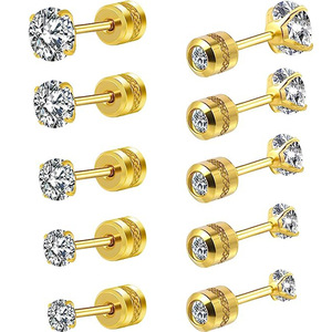 Stud <b>Earrings</b> Round Zircon Claw Setting Stainless Steel Party Fashion Jewelry 0.8*6*<b>3MM</b> to 0.8*6*8MM - Product Image 5