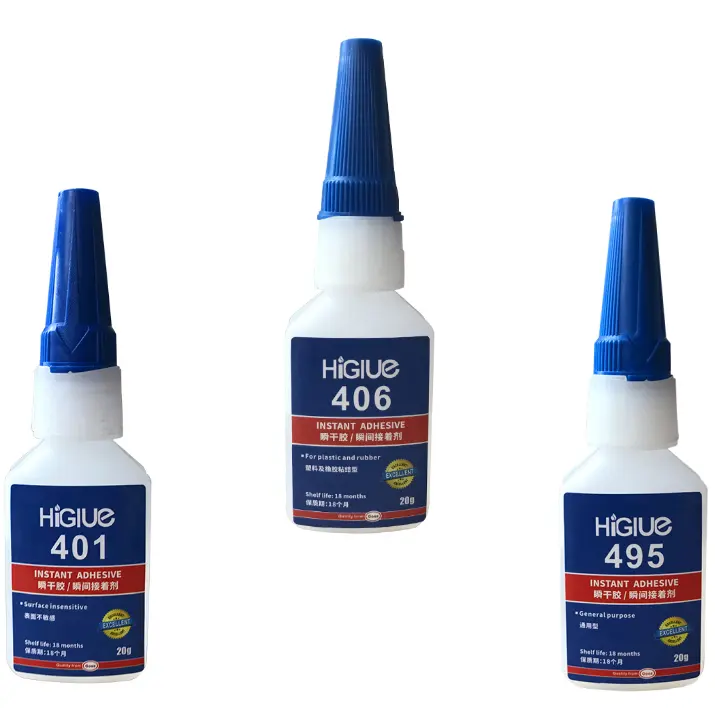 Onmiddellijke Zelfklevende 20g 100g HiGlue 401 406 495 Kleurloze Transparante Superlijm
