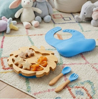 Ensemble bébé GL Manufacturer sans BPA : cuillère, fourchette et assiettes à ventouse en bambou