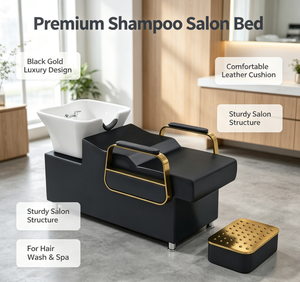 Fauteuil de lavage de luxe avec bac en céramique et repose-pieds assorti, en cuir PU confortable, <span class=keywords><strong>pour</strong></span> salon de coiffure et spa - Product Image 1