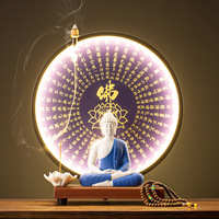 Lampe à LED Buddha Zen Yoga Fontaine Cascade Design Brûleur d'encens à refoulement Céramique Ornement de refoulement Brûleur d'encens en bois de santal