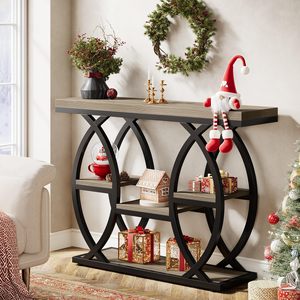 <span class=keywords><strong>Mesa</strong></span> de consola <span class=keywords><strong>estrecha</strong></span> moderna personalizada con almacenamiento, <span class=keywords><strong>mesa</strong></span> de entrada de madera metálica industrial para entrada de pasillo, sala de estar - Product Image 3