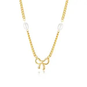 Collier en acier inoxydable plaqué or 14K 18K pour femmes, collier de perles d'eau douce avec pendentif papillon, nouvelle collection 2023