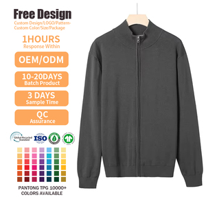 BSCI Knitwear Manufacture Custom Logo <b>Men's</b> <b>Long</b> Sleeve Zipper <b>Cardigan</b> Open Chest Knit Jacket 100% Cotton Winter Sweater - Product Image 1
