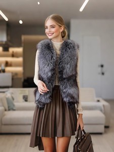 Damen Winter Warm Fox Pelzmantel Natürliche Flauschige Ärmellose Weste Jacke, Kurze Luxus Kunst pelz Oberbekleidung für kaltes Wetter - Product Image 5