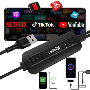 Adaptateur CarPlay sans fil portable Koogold 2026, prend en charge la mise en miroir d'écran, la lecture <span class=keywords><strong>YouTube</strong></span>/TikTok, Android <span class=keywords><strong>Auto</strong></span>, GPS, faible consommation - Product Image 1