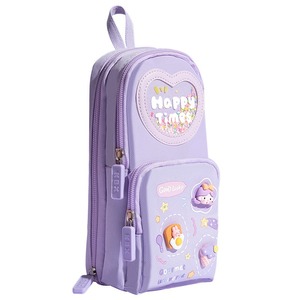 Astuccio Grande In Tela Con 3 Scomparti E Cerniere, Portapenne Per Scuola E Ufficio, Viola