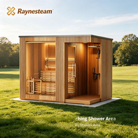 Ruang Sauna Luar Ruangan Persegi Tahan Cuaca dengan Atap Anti Air dan Panel Kayu Anti-UV untuk Penggunaan Sepanjang Musim