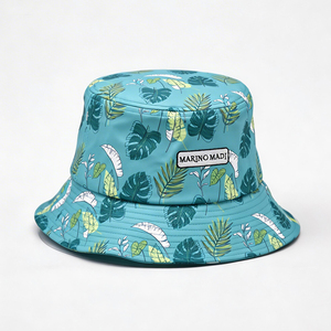 Sombrero de Pescador Unisex de Poliéster/Algodón con Estampado de Hojas Tropicales Color Verde Azulado, Sombrero de Sol para Playa de Verano, Parche Bordado MARINO MADI, Ligero - Product Image 3