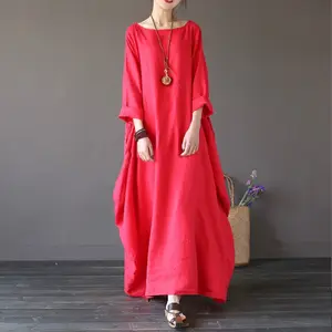 3XL 4XL 5XL хлопковое женское макси-платье большого размера лето-осень свободное льняное платье с длинным рукавом оверсайз белое красное синее платье в стиле бохо