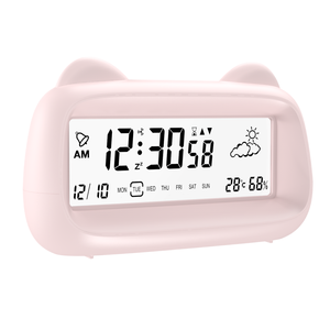 Nút lăn Pin nghiên cứu hẹn giờ dễ thương mèo phim hoạt hình tùy chỉnh bàn bảng điện tử kỹ thuật số Đồng hồ báo thức với đèn nền - Product Image 3