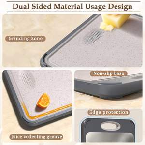 Planche à découper <span class=keywords><strong>double</strong></span> face 2 en 1 en acier inoxydable 304 de qualité alimentaire et en plastique de paille de blé pour la cuisine - Product Image 3
