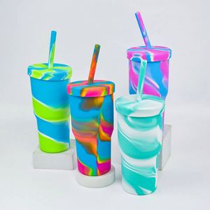 Vaso de Silicona de Grado Alimenticio de 950 ml, Libre de BPA, con Tapa y Pajita, Irrompible, Colorido, con Bolsa Refrigerante para Agua y Café, Venta Caliente 2025 - Product Image 1