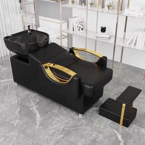 Großhandel Modern Hair Salon Shampoo Bett Hersteller Custom Ceramic Basin Semi-Rec lining Head Therapie Friseur Wasch bett - Product Image 1