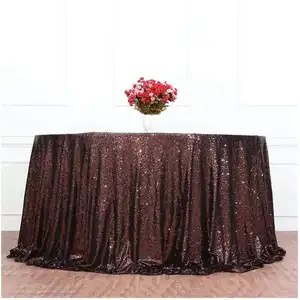 批发婚礼派对覆盖宴会活动90英寸桌布圆形卡其色巧克力棕色132英寸亮片桌布