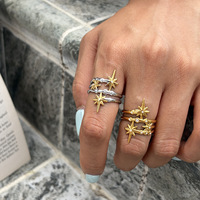 Bague ouverte Landy imperméable, style nordique, multicouche, en acier inoxydable, hypoallergénique, plaquée or, avec zircon, tendance, pour cadeau