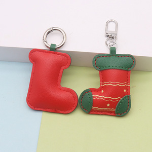 New Christmas PU Leather <b>Keyring</b> Santa Tree Stocking Pendant Bag Charm <b>Metal</b> Key Holder Wholesale Party Accessories - Product Image 4