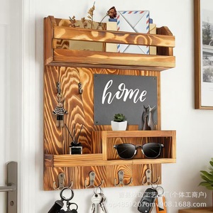 Wooden <b>Wall</b> Mounted <b>Key</b> Rack 4 Layers Mail Organizer With <b>Hooks</b> <b>For</b> Entryway Home Storage - Product Image 1