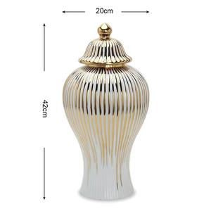Crystal Luxury White and Gold <b>Flower</b> <b>Vase</b>, Ceramic Ginger Jars with Lid, Ceramic <b>Vase</b> <b>for</b> Hotel Home Decorative - Product Image 3