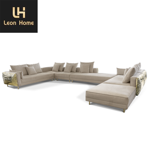 Stile moderno Boca Villa luce di lusso in tessuto soggiorno divani Custom ottone lucido divano Set mobili - Product Image 2