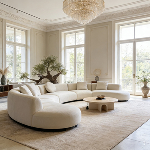 Canapé modulaire de style Wabi-Sabi, grand format, blanc, courbé, personnalisable en taille et en matériau, pour salon - Product Image 3