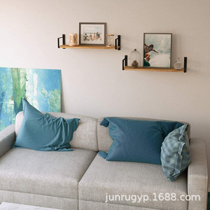 Wooden Floating Wall <b>Shelf</b> Retro Color Rectangle Wall Mounted Type Durable Storage <b>Rack</b> For Bathroom Kitchen Living Room - Product Image 3