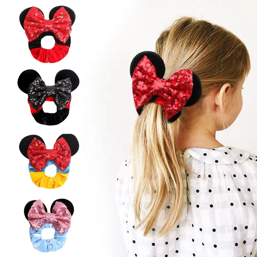 Cartoon Mickey Minnie Hair Circle Sequin Bowknot Circle Versatile Headband Head Rope Hair Accessories For Baby Girl Children Kid