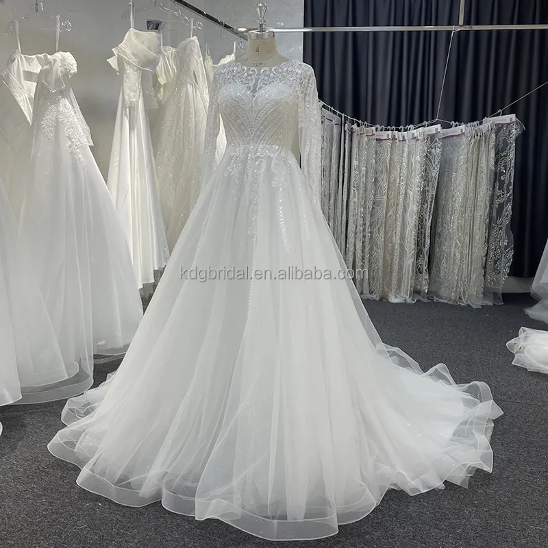 Modest Long Sleeve High Neckline African Wedding Dresses Ruffled Beaded Corset Appliqued Skirt Bridal Ivory Glitter Gown Elegant