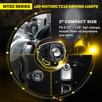 Lumière de moto MT20 en gros, 12V 30W, blanc jaune, projecteur LED