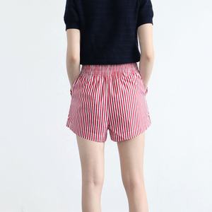 Custom Logo Women's Summer Simple Elastic Waist Pockets High Waist <strong>Pull</strong>-<strong>on</strong> Button Fly <strong>Lady</strong> Girls Fashion Striped Pajama <strong>Shorts</strong> - Product Image 5