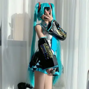 ملابس أنيمي نسائية من Vocaloid تأثيرية Miku ملابس تنكرية لحفلة الهالوين ملابس كاملة بحمّالات