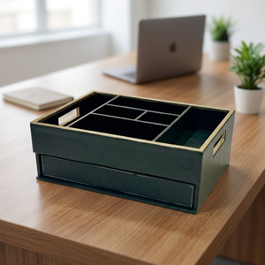 Bandeja de Escritorio de Cuero Sintético, Organizador Doble para Accesorios - Product Image 1