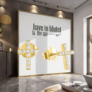 Trendy Designer Small Zircon <b>Cross</b> Screw Back <b>Earrings</b> 925 Sterling Silver Studs Gold Plated Fine Jewelry Women <b>Men</b> Wholesale - Product Image 2