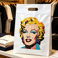 Sacs en plastique blancs découpés à la forme avec poignée, motif mosaïque vintage, pour souvenirs, shopping, cadeaux, emballage jetable