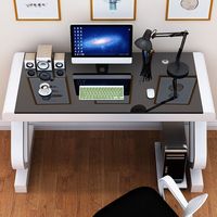Muebles de Oficina Modernos para el Hogar, Precio al por Mayor, Escritorio de Computadora Cuadrado Personalizado con Tapa de Vidrio Negra y Soporte para Teclado