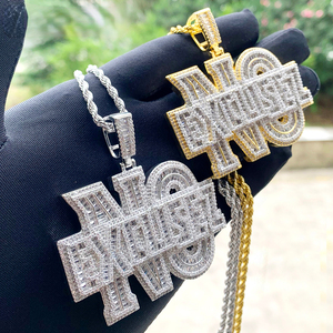 Iced Out Bling Letters NO hose collana con ciondolo placcato argento 5A CZ Charm Men Hip Hop Jewelry - Product Image 2