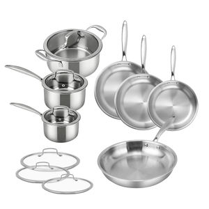 Özel 13 Parça 3 Katmanlı 304 18/10 Paslanmaz Çelik Tencere Seti Kaplamasız Yapışmaz Mutfak Tencere ve Tava Seti Cam Kapaklı - Product Image 1