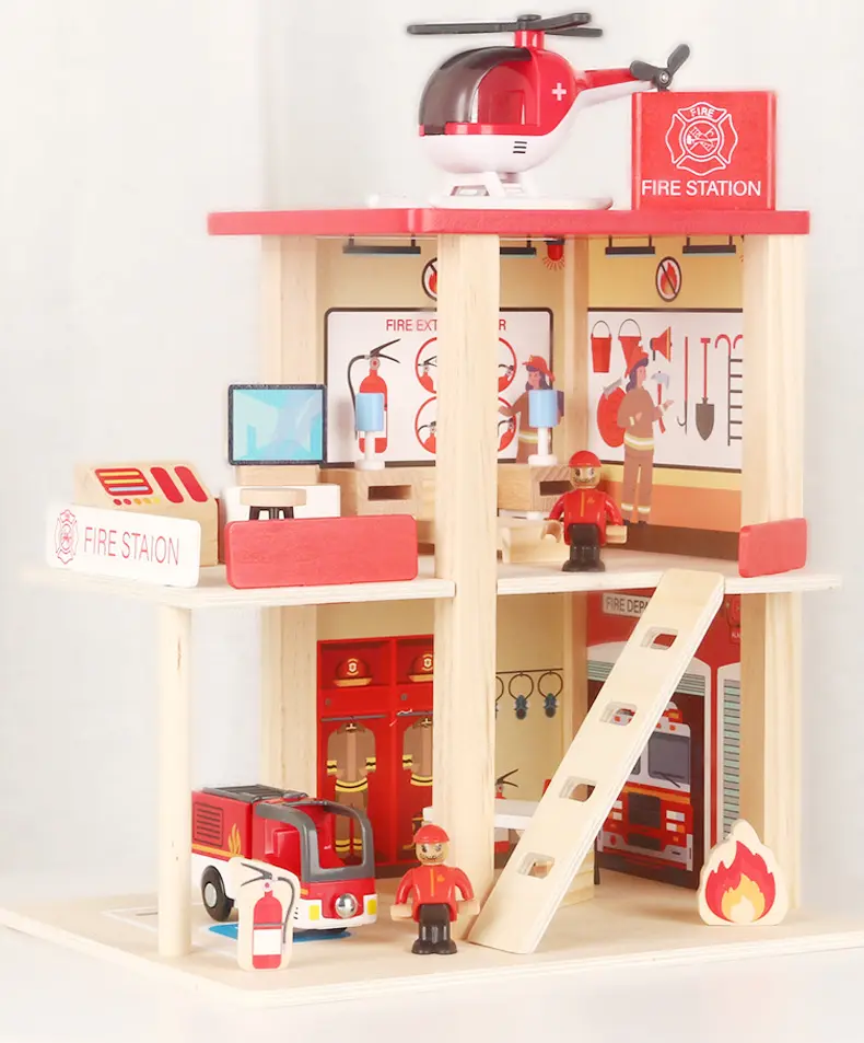 Kinder polizei station Feuerwache DIY Rollenspiel Auto Feuerwehr auto Bausteine montiert Hauss pielzeug