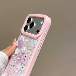 เคสโทรศัพท์ iPhone 15 16 14 17 Pro Max ลายดอกไม้ 3 มิติ น่ารัก สไตล์แฟชั่น พร้อมลายแมวและหมีดาว สำหรับสาวๆ ป้องกันการกระแทก - Product Image 3