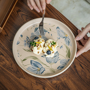 Plato plano de cerámica de 8,5 pulgadas acabado mate plato de postre de desayuno de bistec occidental personalizable para comedor de Hotel con planta - Product Image 2